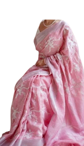 Pure silk linen embroidery saree SILK ZONE